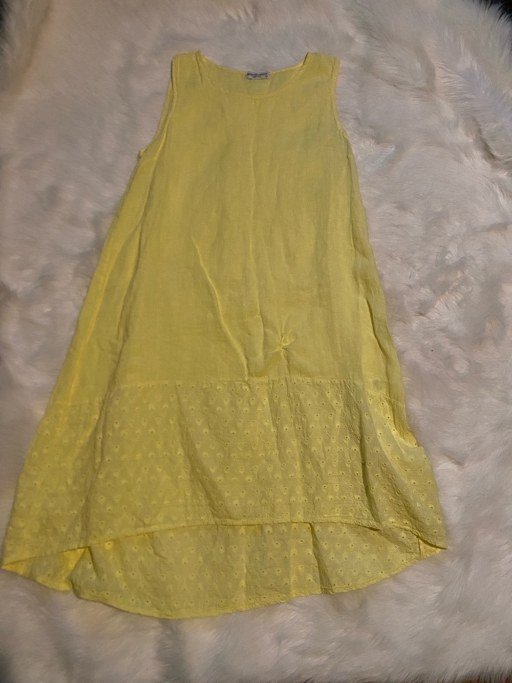 Light Yellow Sleeveless High-Low Eyelet Hem Dress